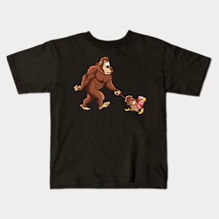 Funny Bigfoot Sasquatch Walking A Turkey Kids T-Shirt